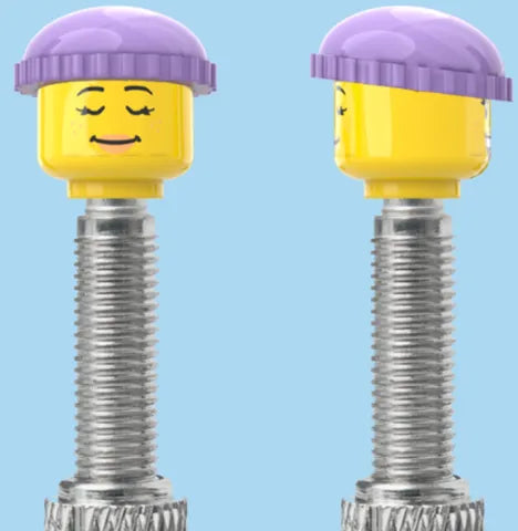 BRICKCAPS Double Sided - Happy Smile & Closed Eye Smile with a Purple Beanie Valve Caps