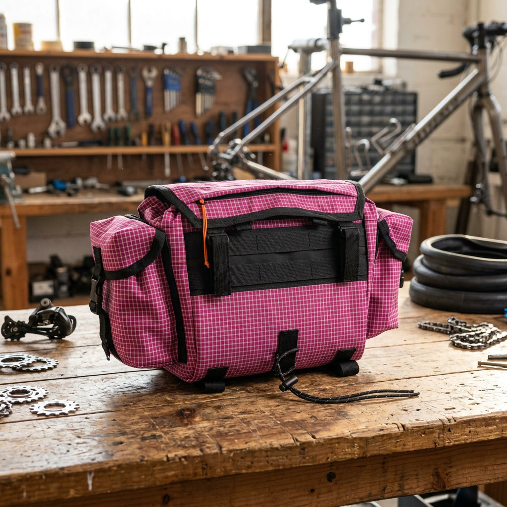 FAIRWEATHER Handlebar Bike Bag ADV - Ultra Grid Berry