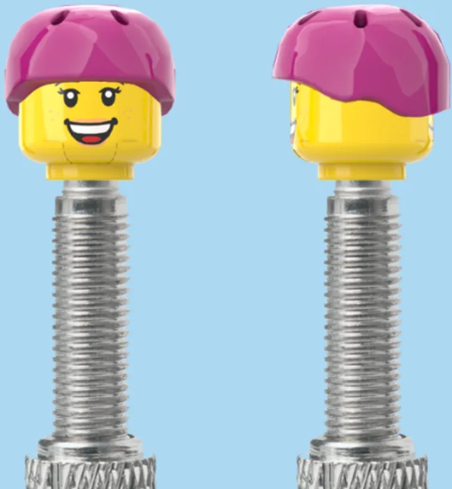 BRICKCAPS Double Sided - Smile Face & Closed Eye Smile with Pink Helmet Valve Caps